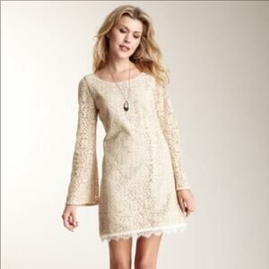 Anthropologie Corey Lynn Crochet Cream Bell Sleeve Dress